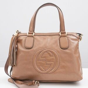 GUCCI SOHO Tassel 2Way Shoulder Bag Tote Bag Leather Beige Italy